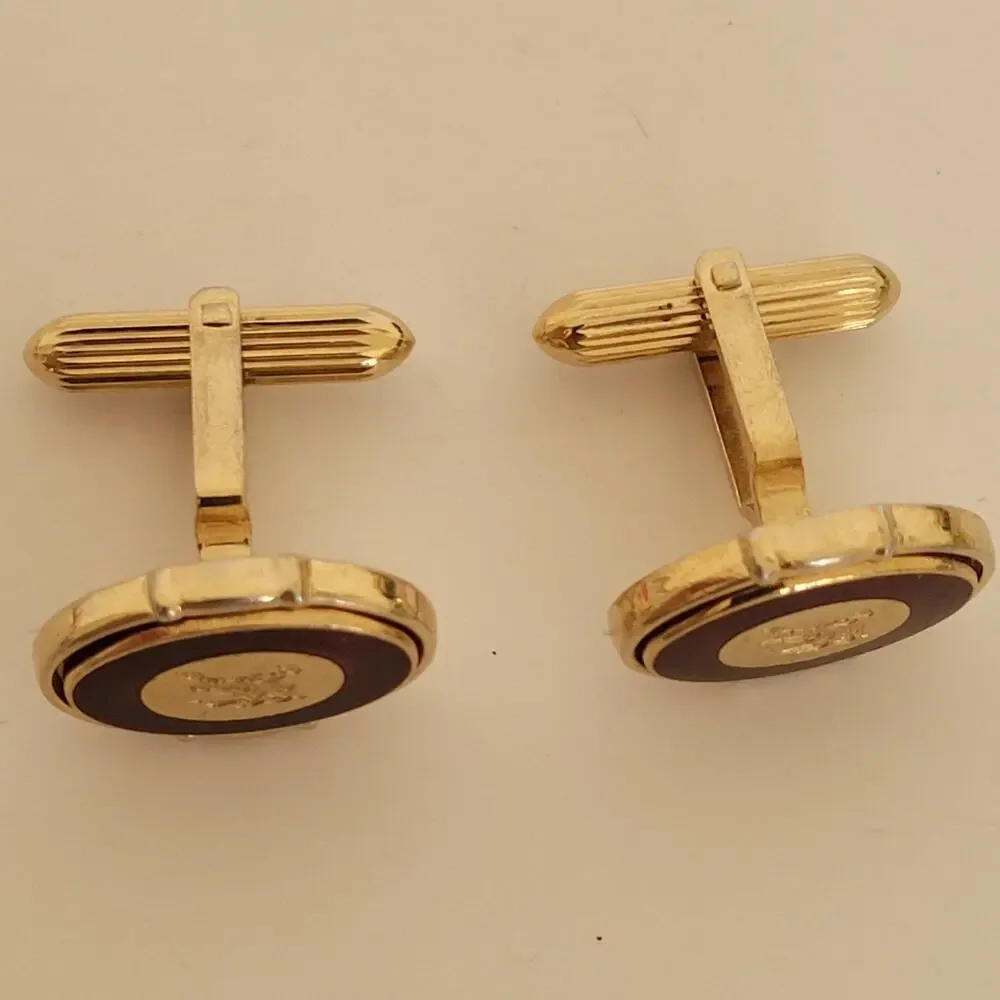 Burberry Cufflinks Set Gold Purple Tone Logo Vintage Square Hallmark Retro